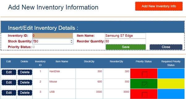 Insert or edit inventory